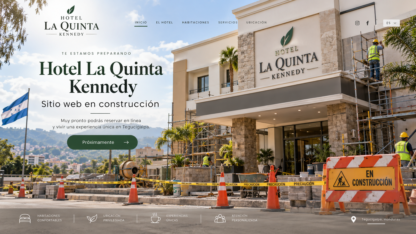 Ilustración aprobada del Hotel La Quinta Kennedy. Sitio web en construcción en Tegucigalpa, Honduras.